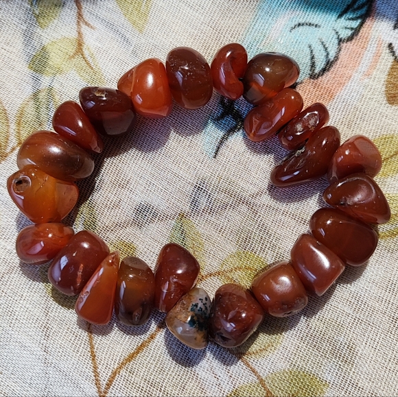 Carnelian Stretch Bracelet Tumbled Rocks Stones Hound Nature's Beauty Restrung - Picture 4 of 16
